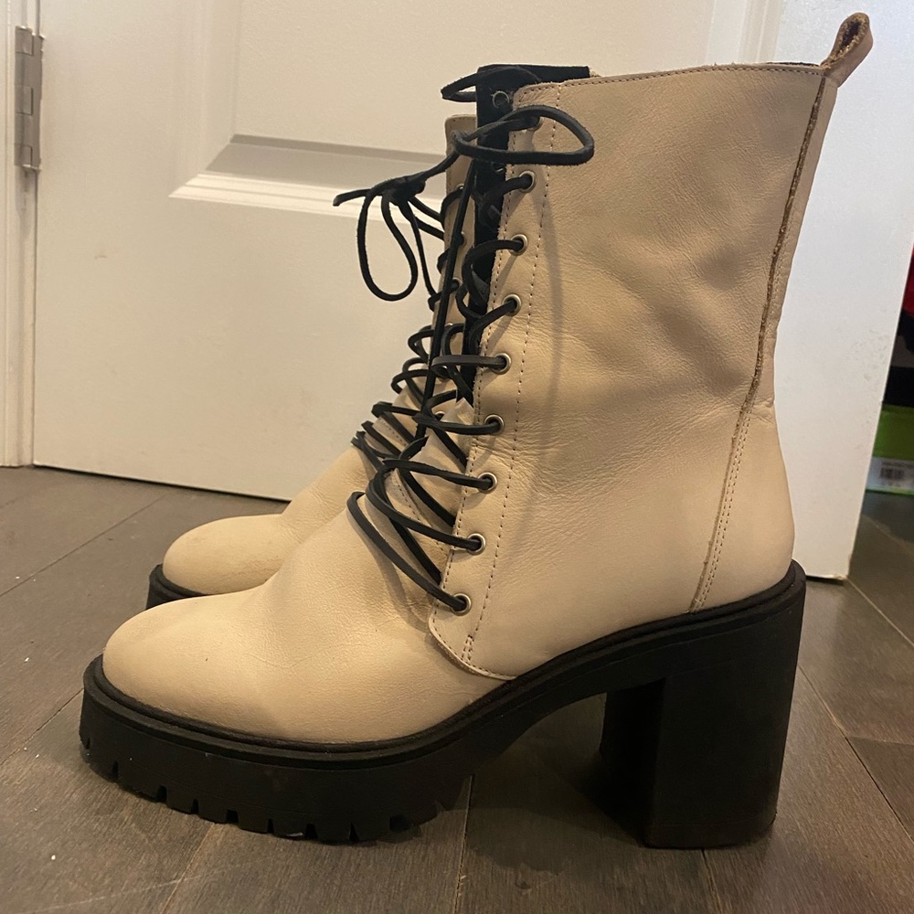 Free People White Leather Lace-up Boots